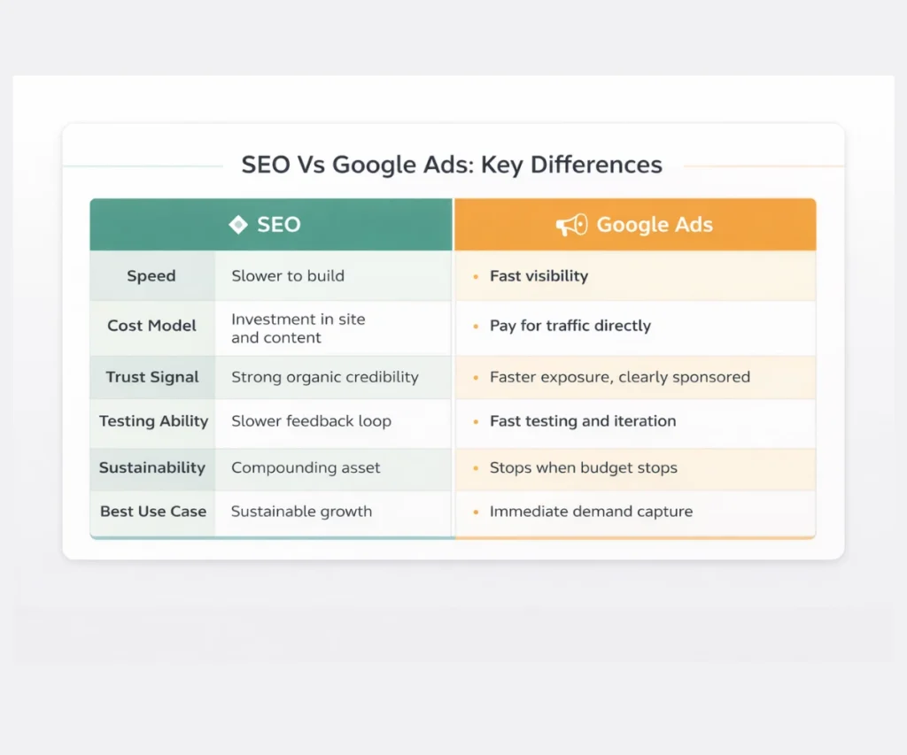Google Ads Comparison Table